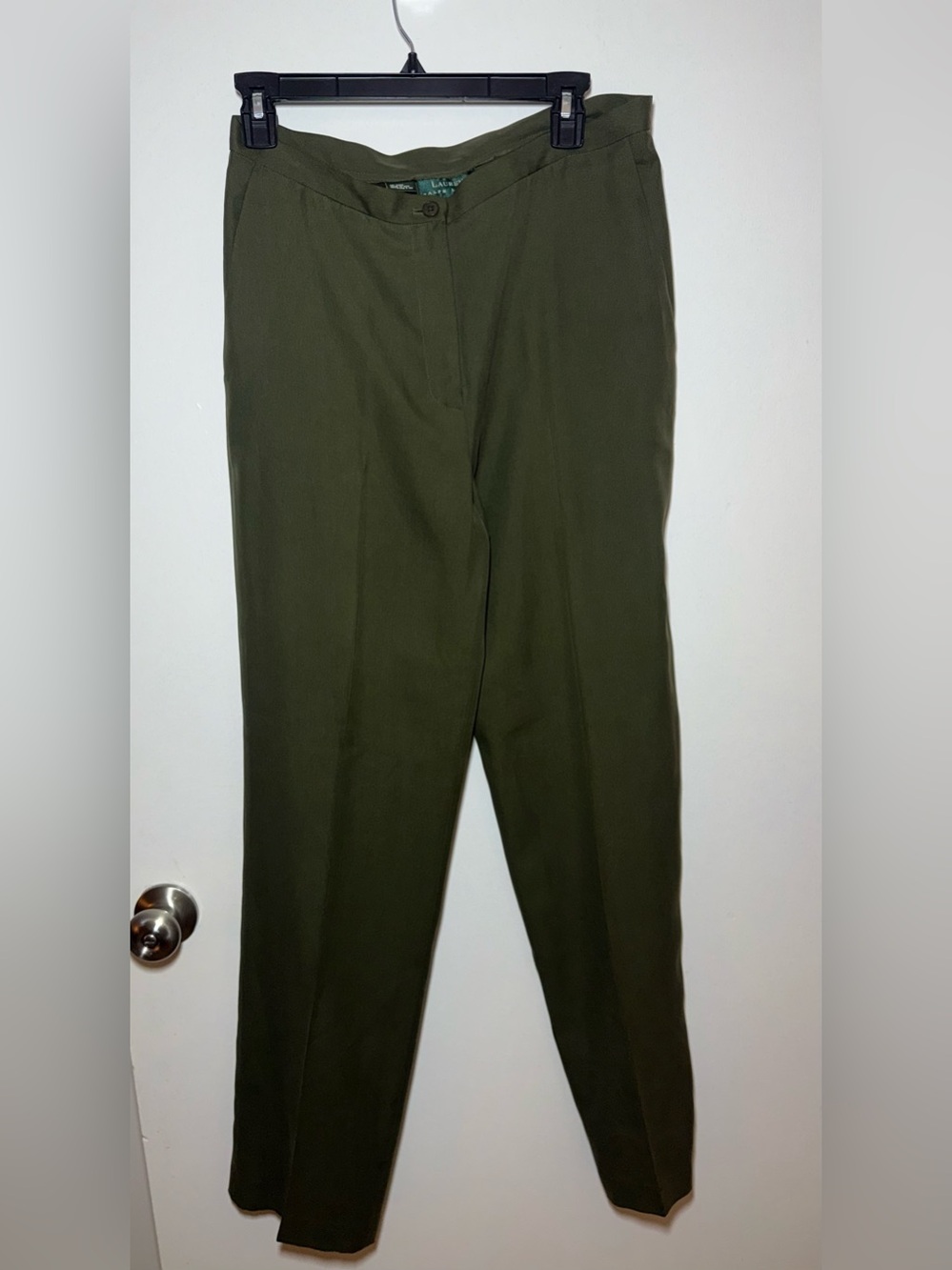 Lauren Ralph Lauren Vintage Olive Green 100% Silk Soft Twill Dress Pants Size 10